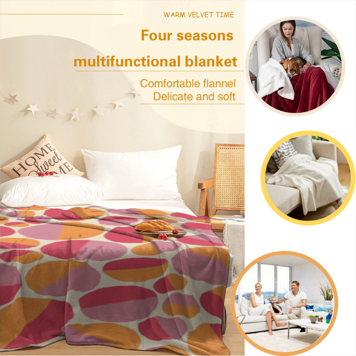 Decorative Flannel Blanket with Festival Orchard Cozy Cottage Artwork