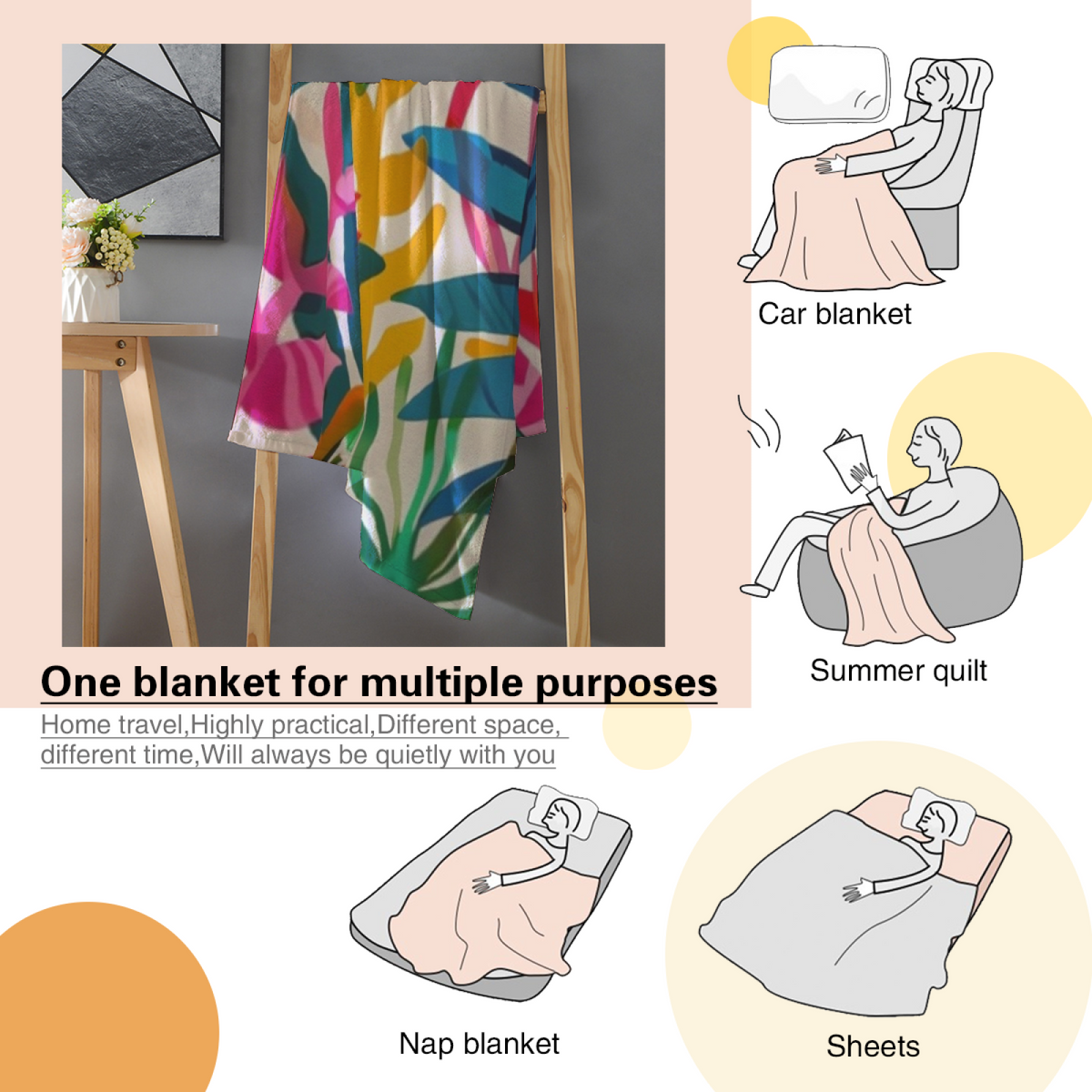 Indigo Meadow Whimsical Pattern Cozy Flannel Bed Blanket