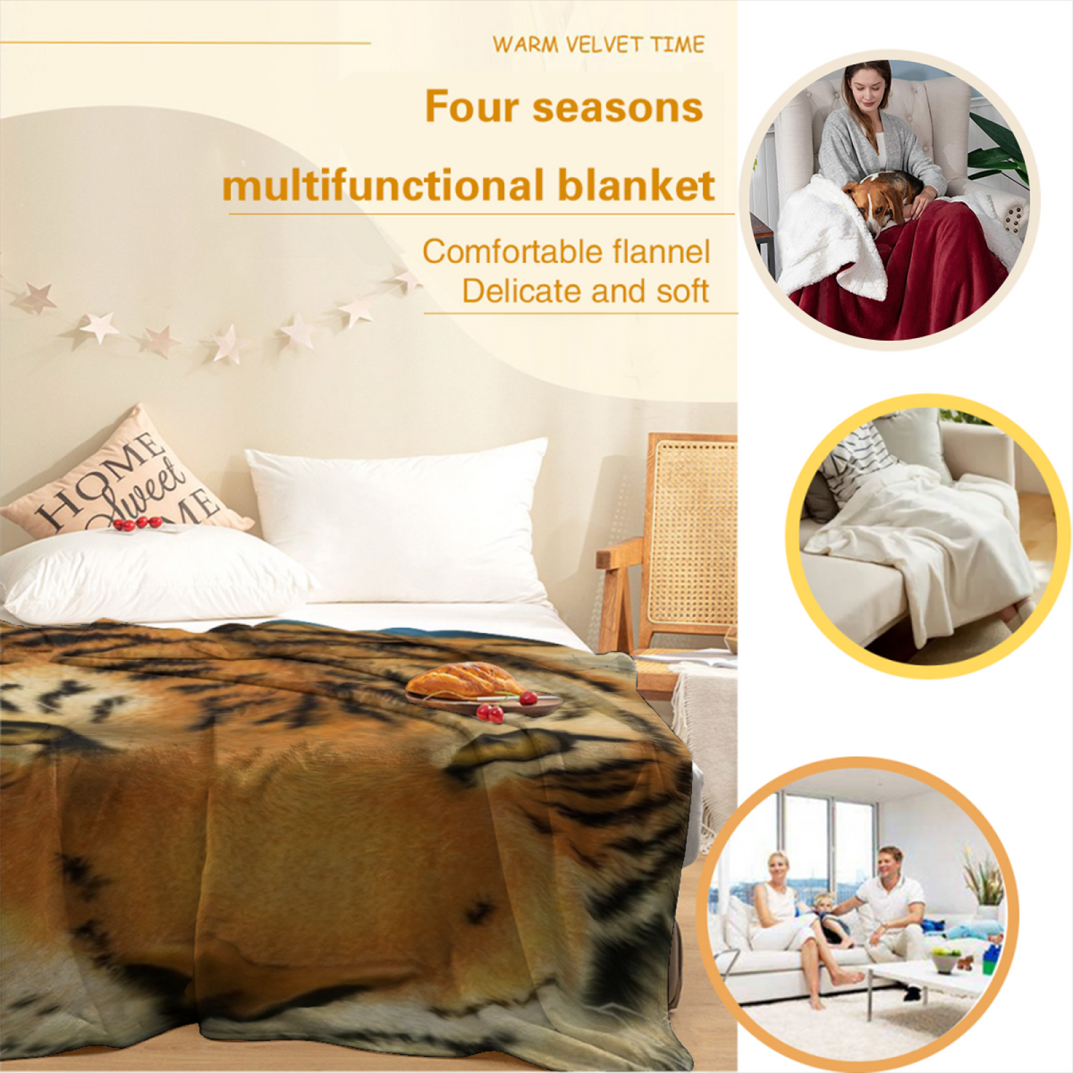 Earthy Multicolor Ember Horizon Cozy Flannel Bed Blanket