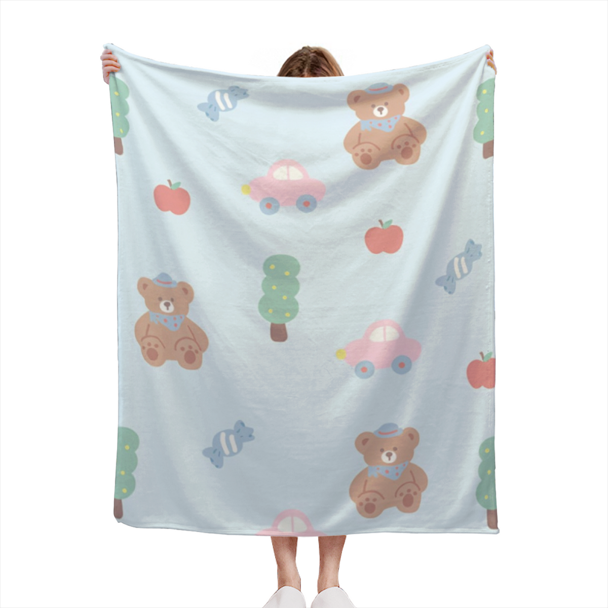 Hazy Mosaic Expressive Print Cozy Flannel Bed Blanket in Creamy Ivory