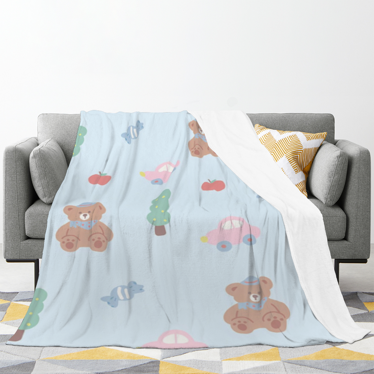 Hazy Mosaic Expressive Print Cozy Flannel Bed Blanket in Creamy Ivory
