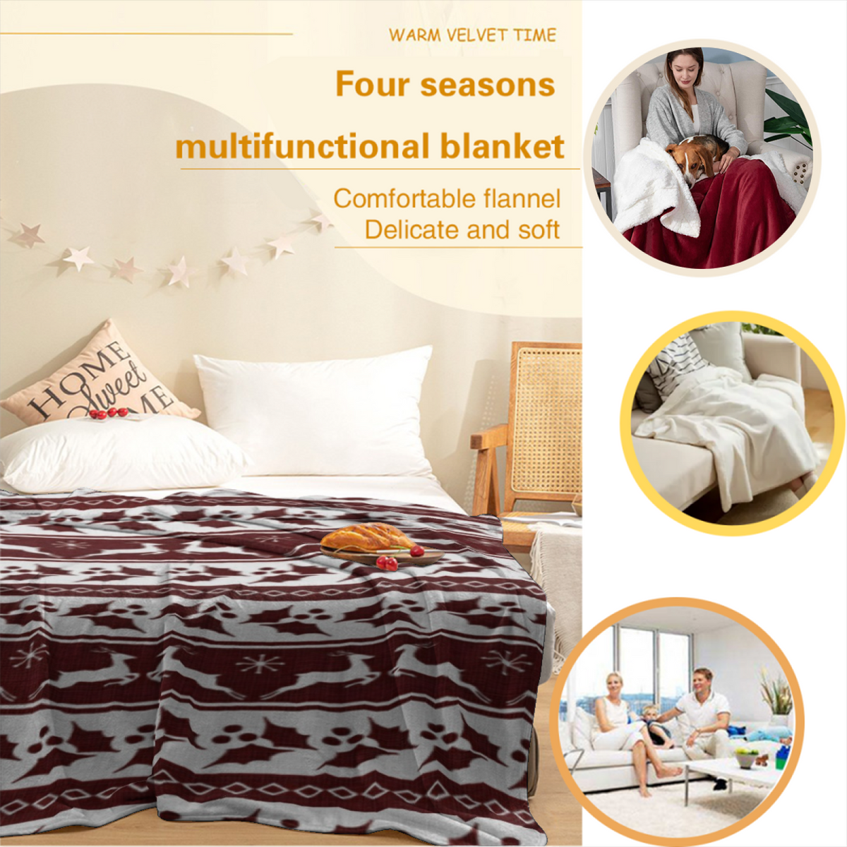 Soft Neutral Orchid Kaleidoscope Cozy Flannel Bed Blanket