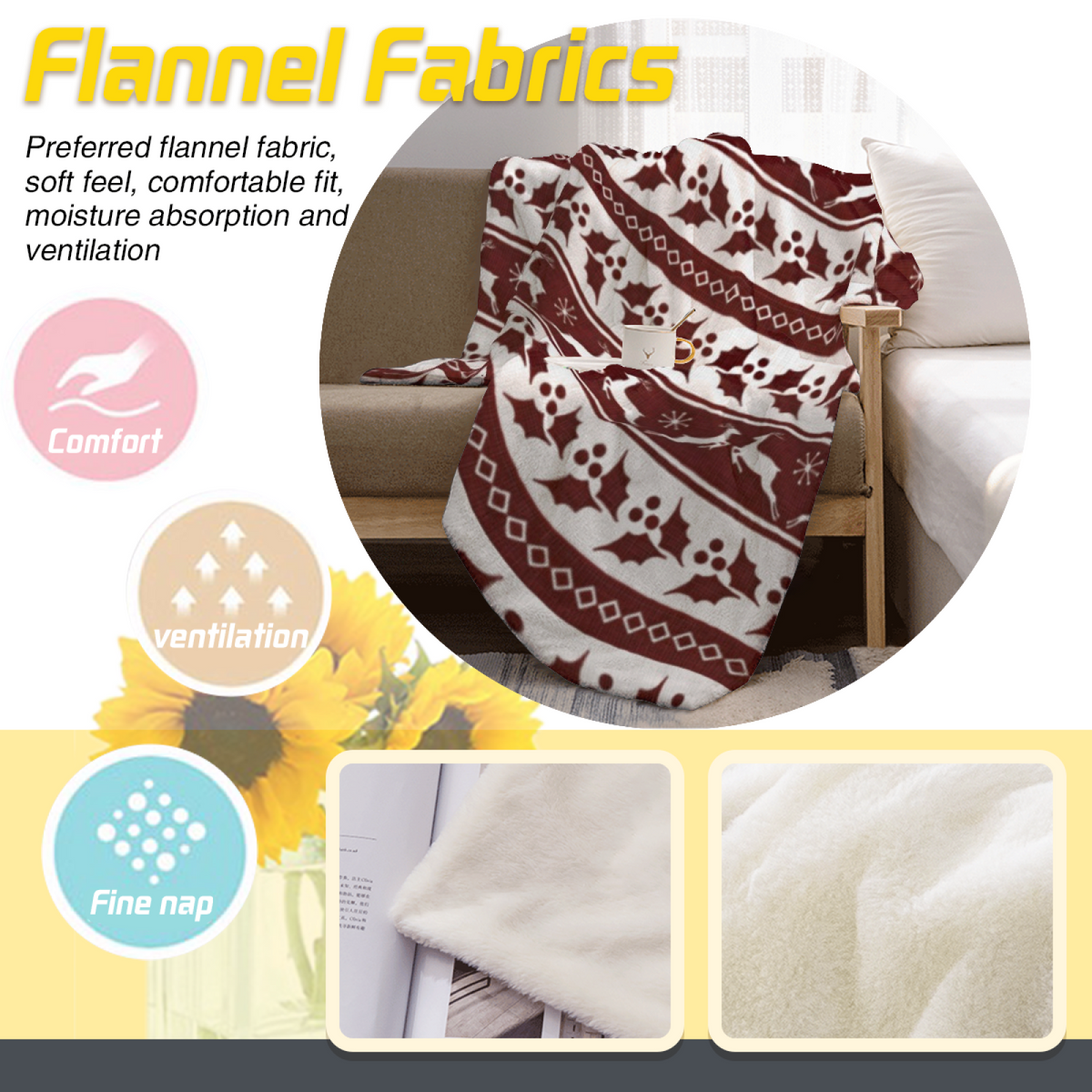 Soft Neutral Orchid Kaleidoscope Cozy Flannel Bed Blanket