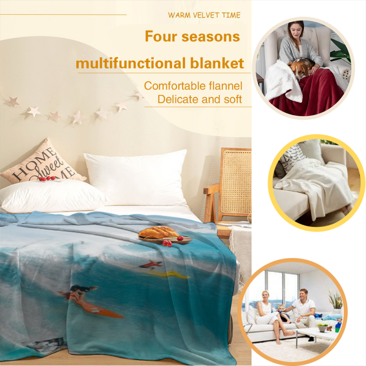 Cozy Soft Neutral Dawn Rhythm Flannel Throw Blanket