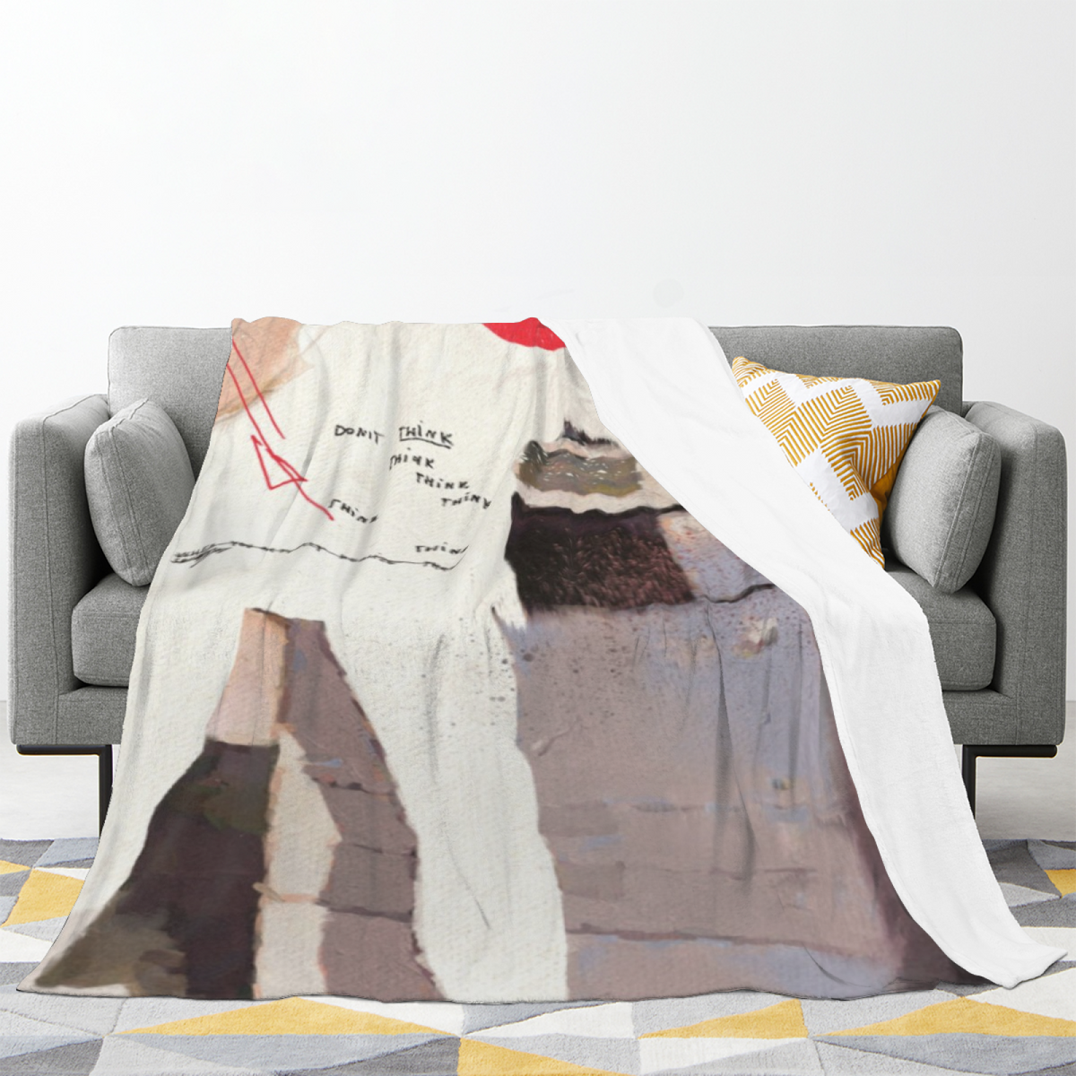 Oceanic Arbor Expressive Print Cozy Flannel Bed Blanket in Soft Neutral