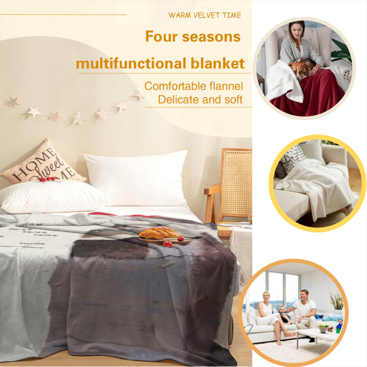 Oceanic Arbor Expressive Print Cozy Flannel Bed Blanket in Soft Neutral