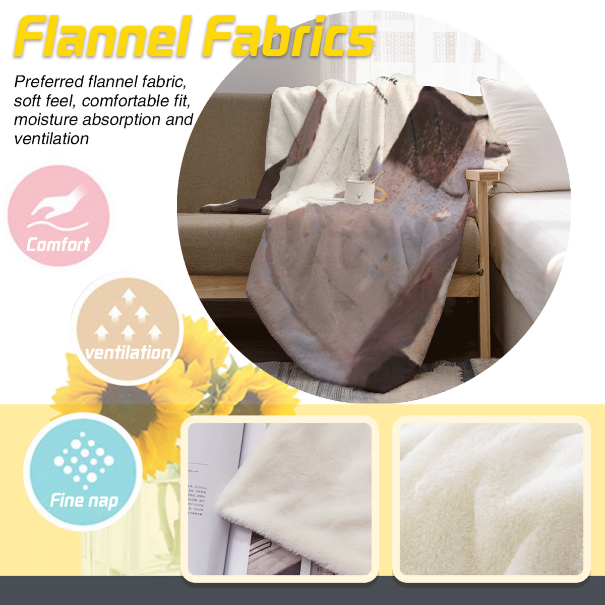 Oceanic Arbor Expressive Print Cozy Flannel Bed Blanket in Soft Neutral