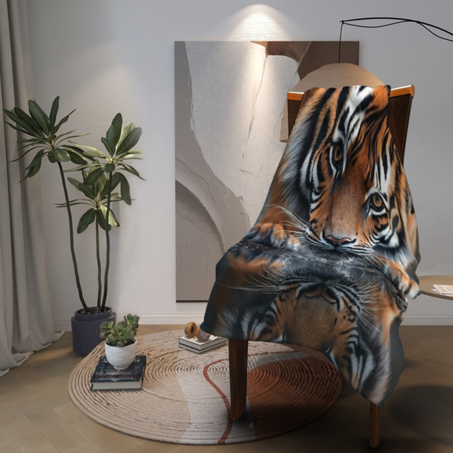 Tiger Reflection Flannel Throw Blanket ¨C Dramatic Big Cat Water Scene