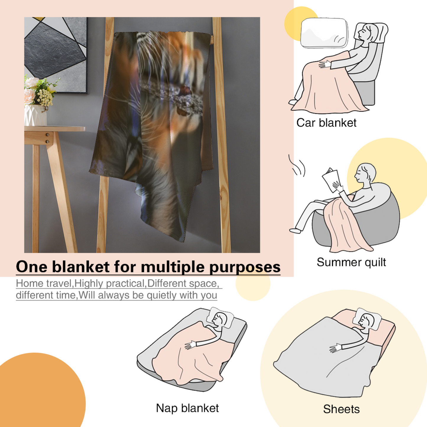 Tiger Reflection Flannel Throw Blanket ¨C Dramatic Big Cat Water Scene