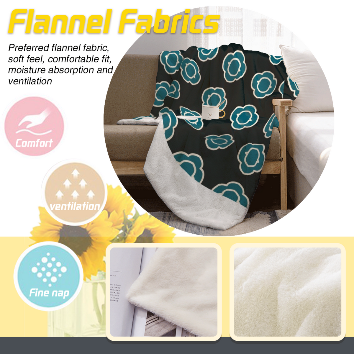 Soft Minimalist All-Season Flannel Blanket ¨C Evergreen Fern Collection