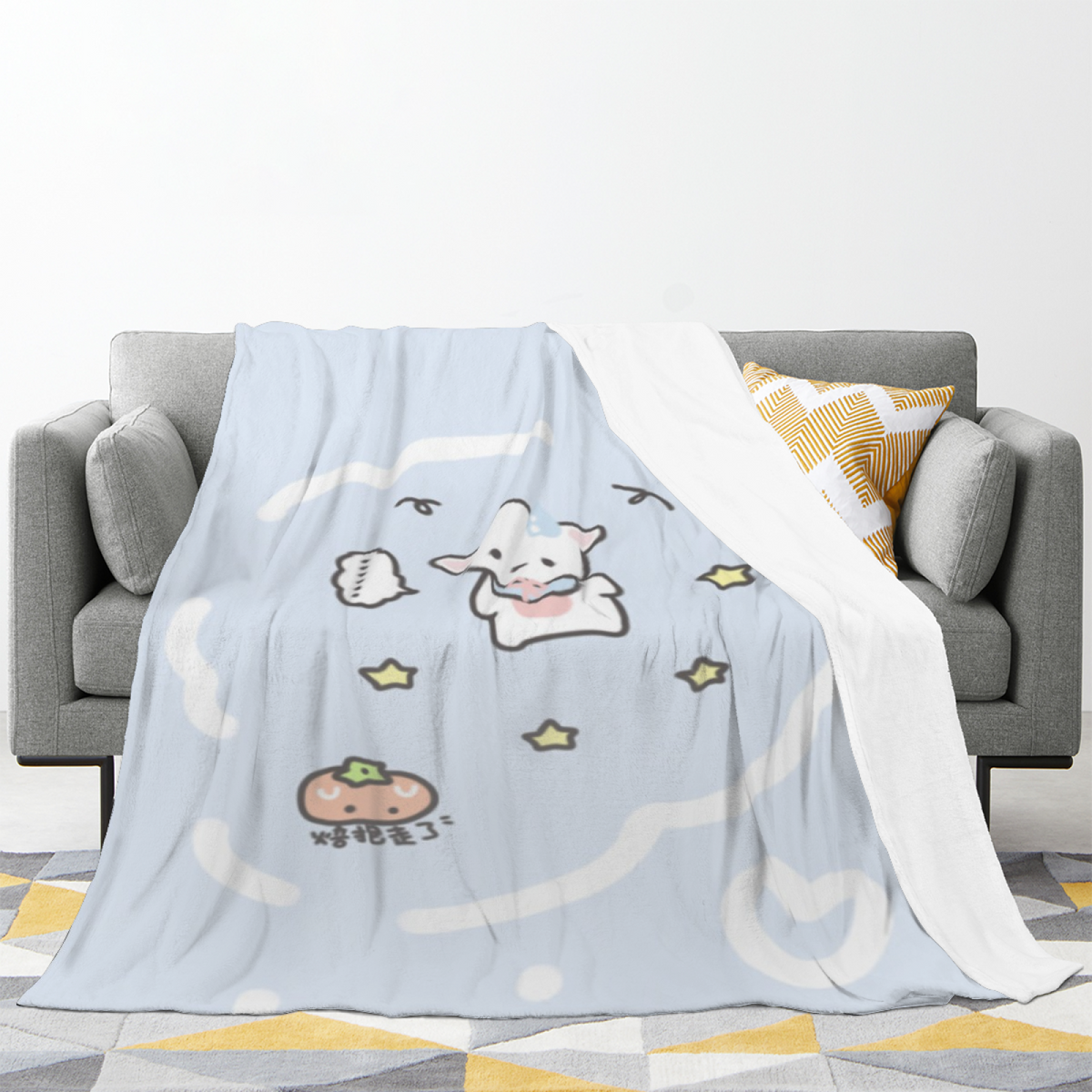 Oceanic Tapestry Inspired Cozy Flannel Bed Blanket ¨C Creamy Ivory Palette