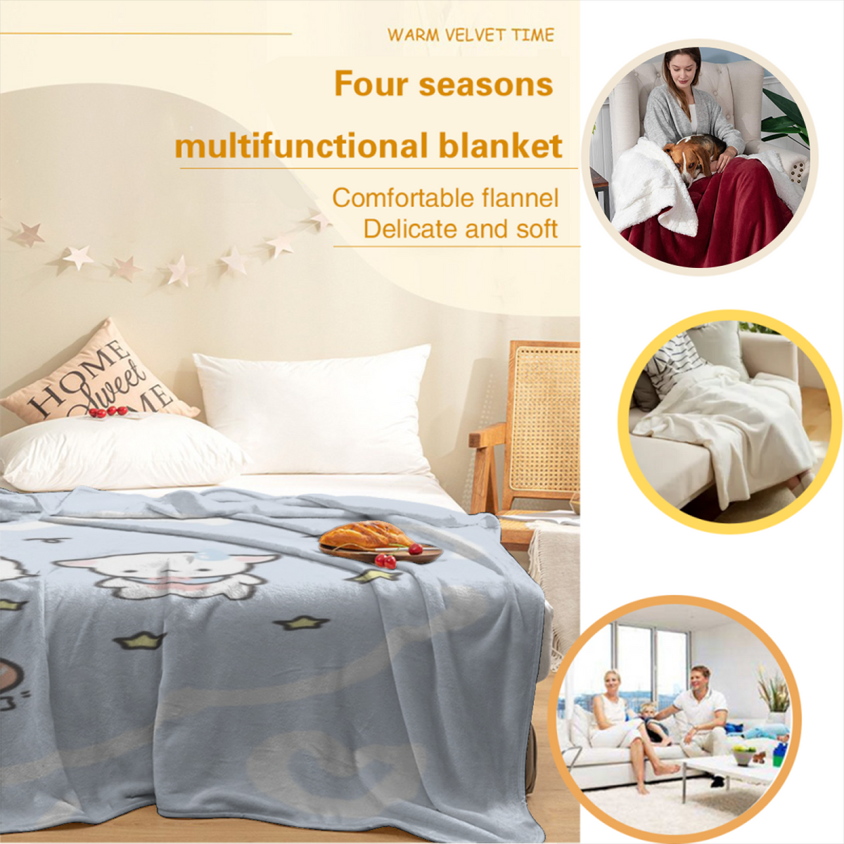 Oceanic Tapestry Inspired Cozy Flannel Bed Blanket ¨C Creamy Ivory Palette
