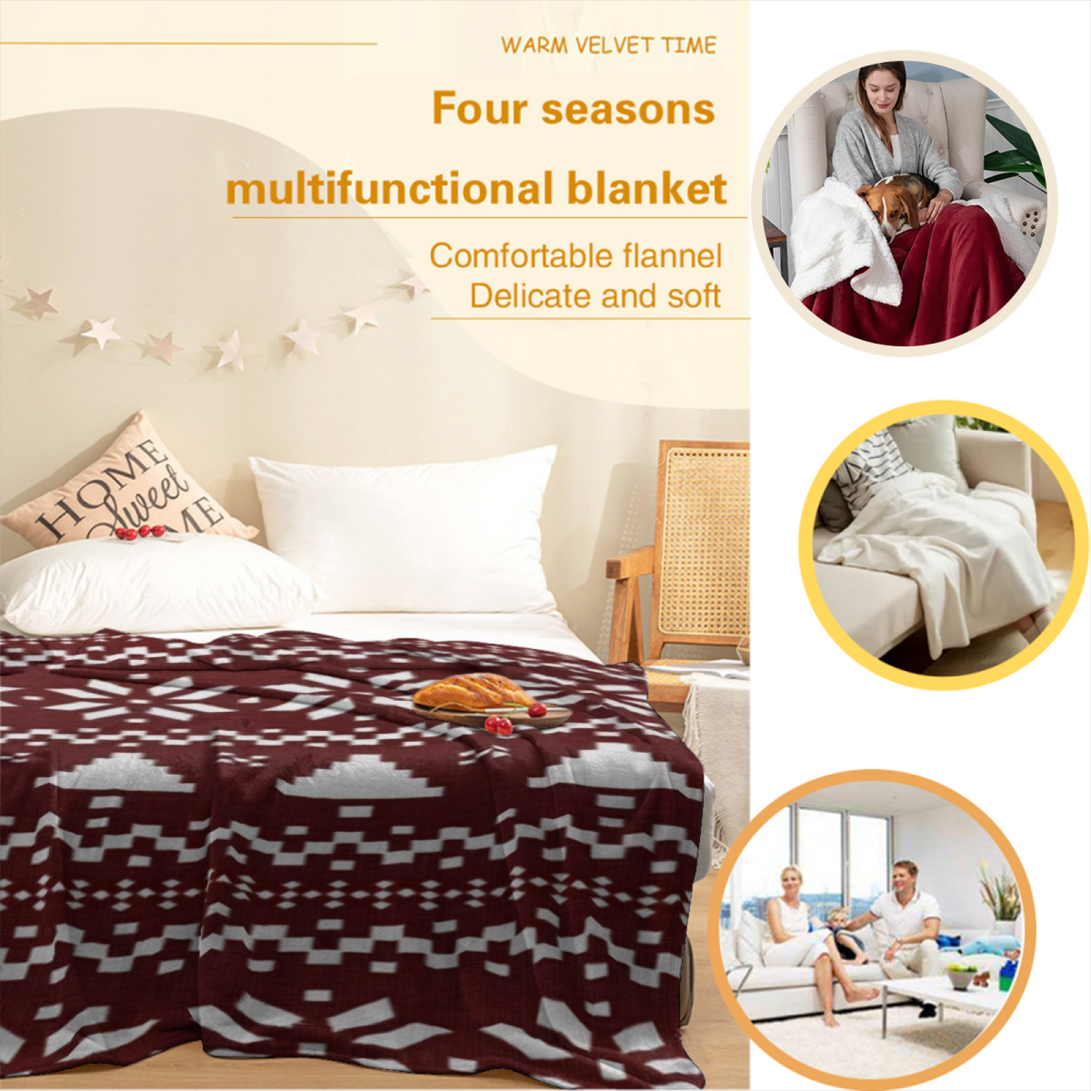 Meadow Kaleidoscope Earthy Multicolor Art Soft Flannel Blanket