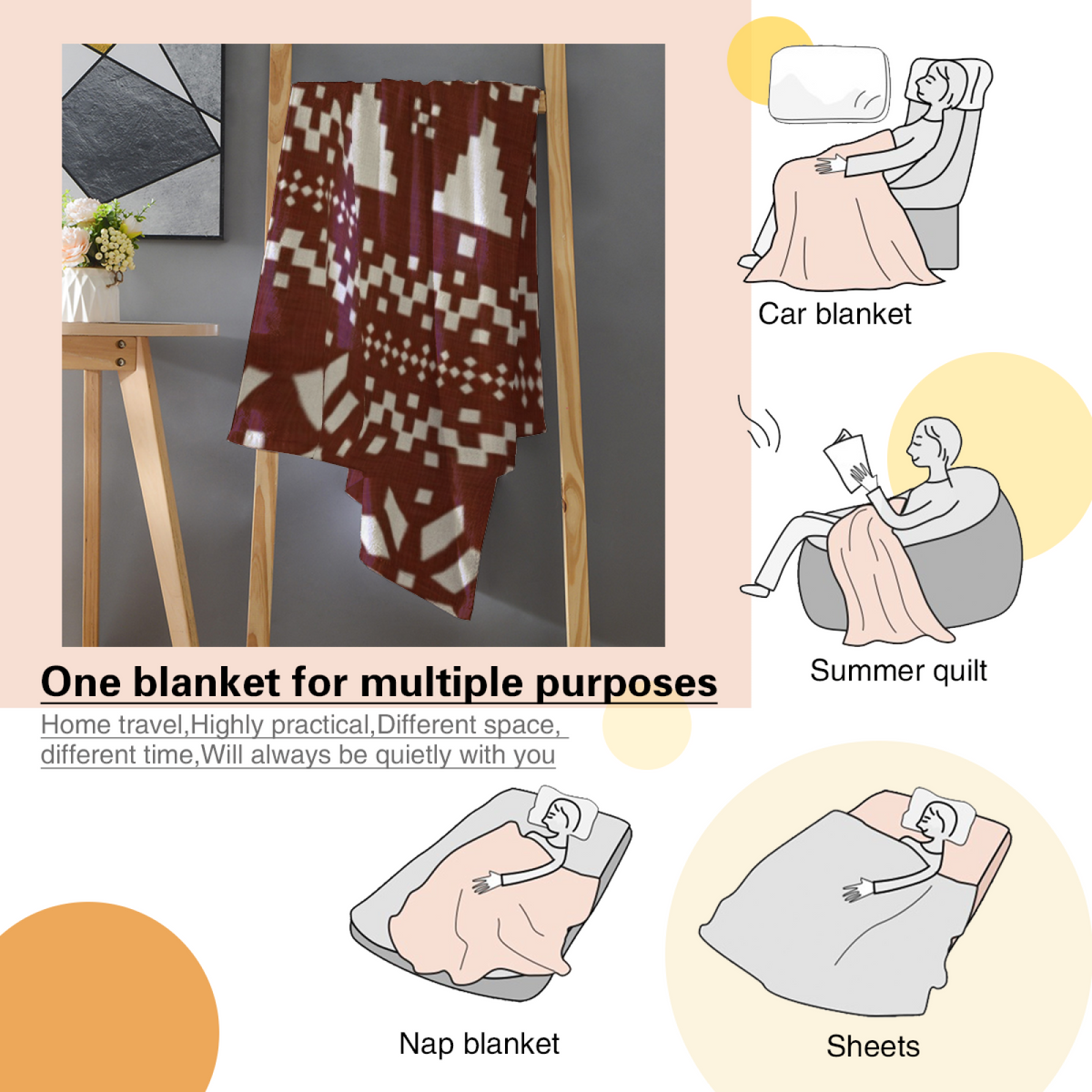 Meadow Kaleidoscope Earthy Multicolor Art Soft Flannel Blanket