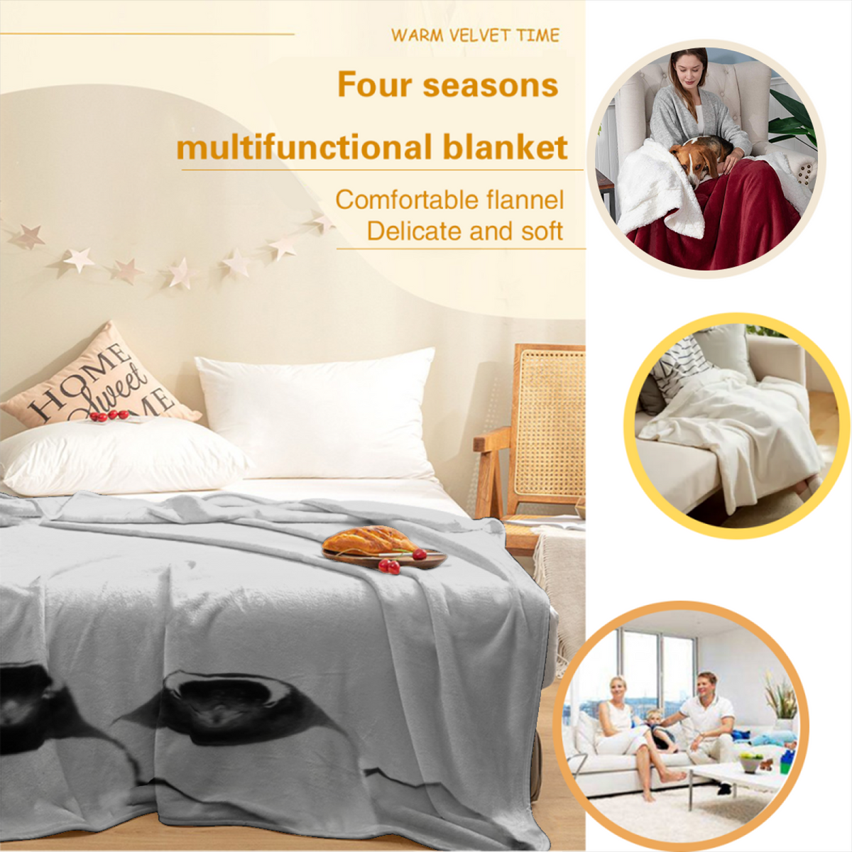 Golden Tapestry Ivory Statement Plush Flannel Throw