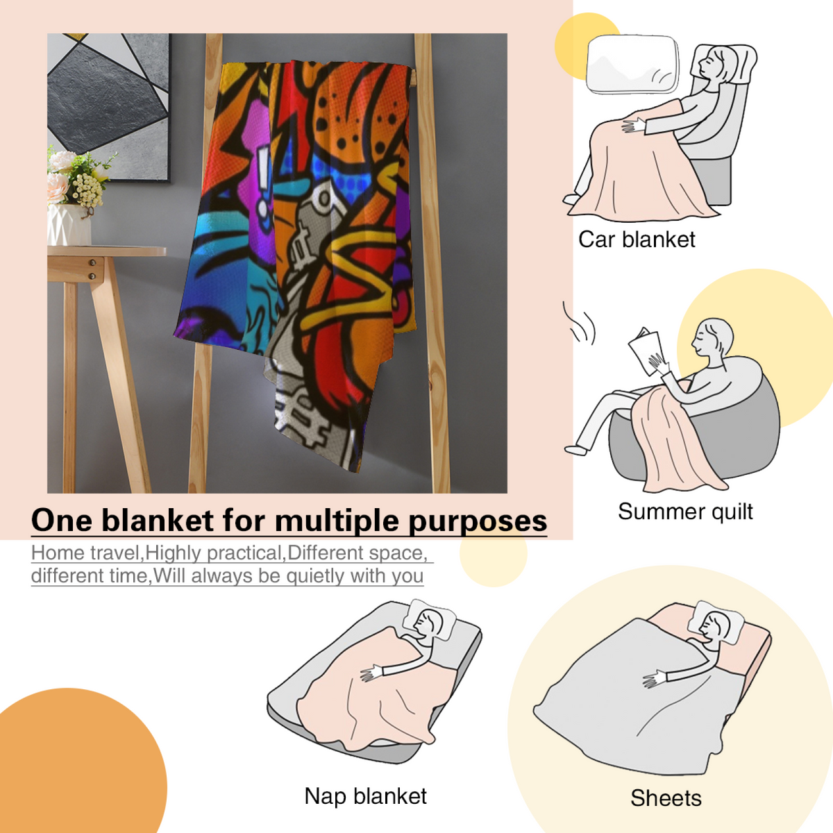 Opaline Harbor Expressive Print Flannel Sofa Throw in Rich Multicolor