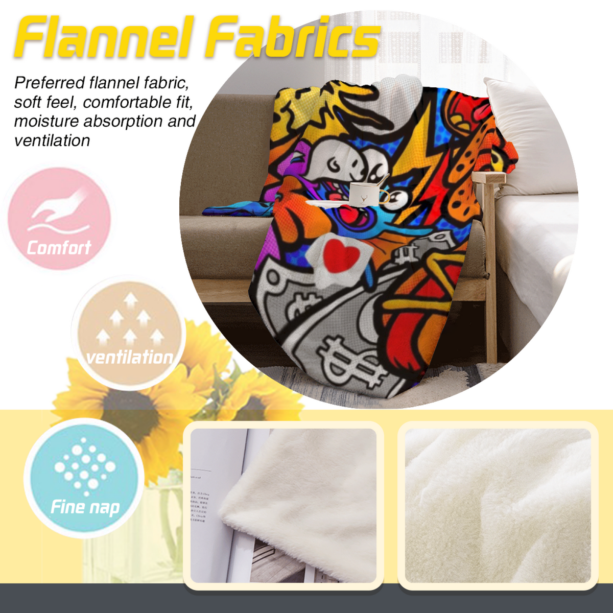 Opaline Harbor Expressive Print Flannel Sofa Throw in Rich Multicolor