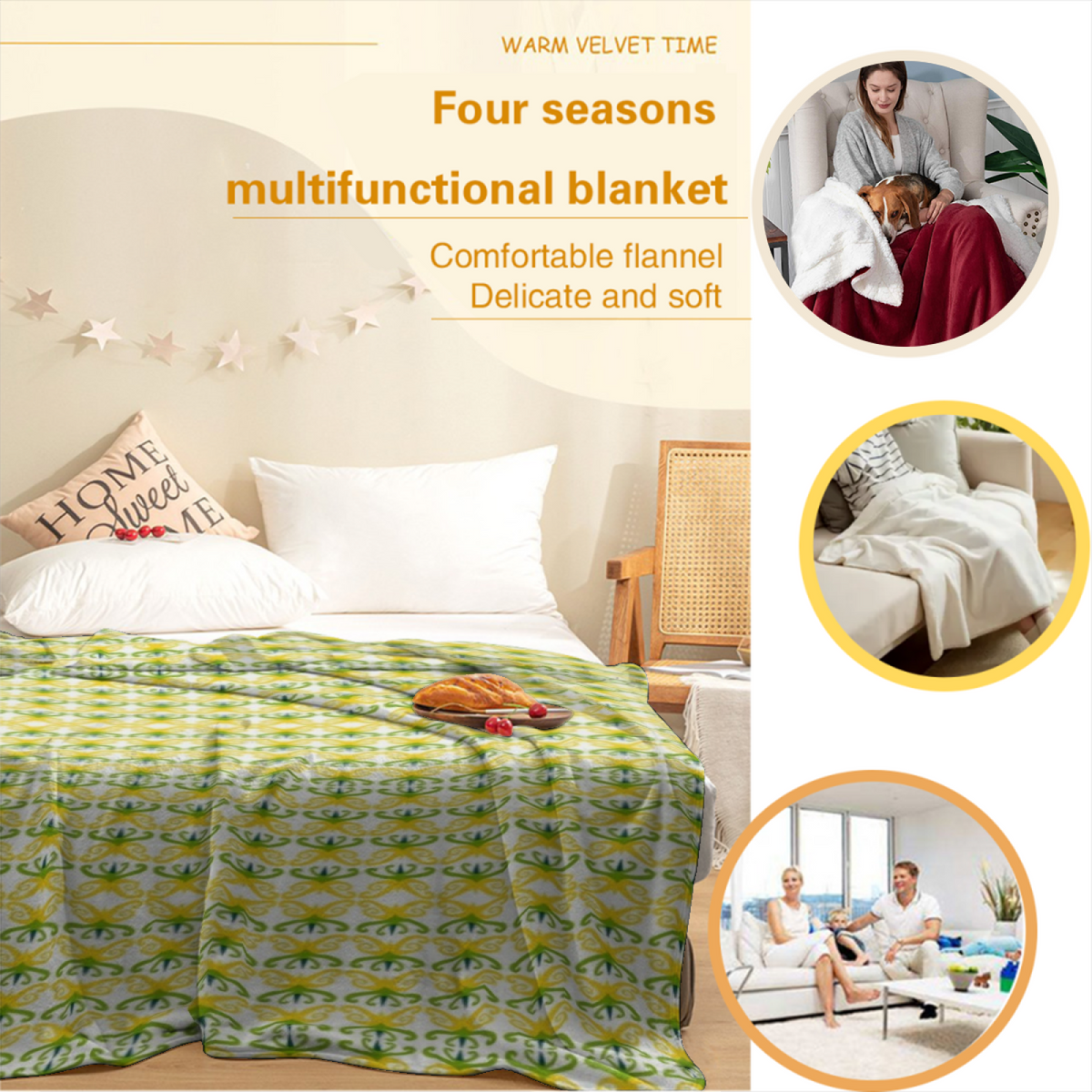 Eclectic Design Electric Horizon Warm Coral Cozy Flannel Bed Blanket