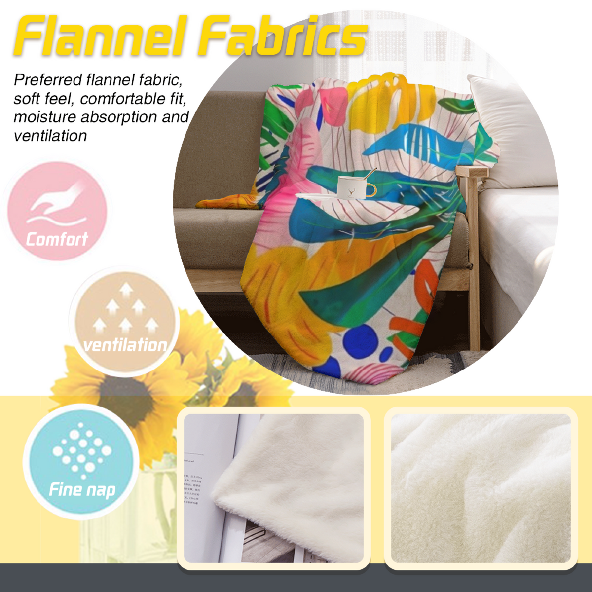 Contemporary Soft Neutral Pebble Meadow Plush Flannel Throw