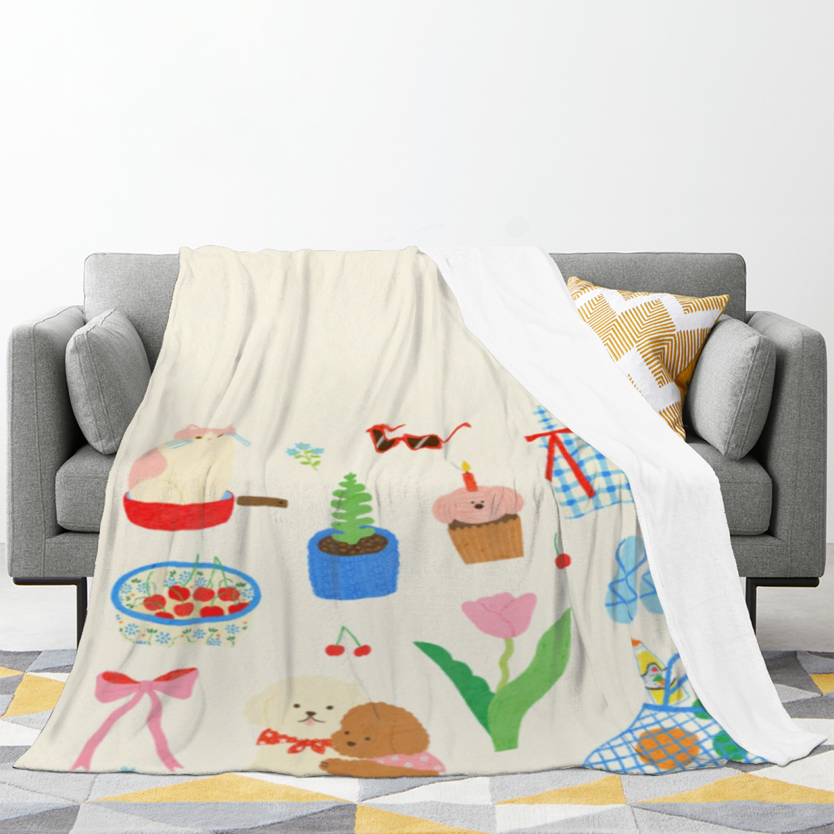 Pastel Multicolor Whimsical Decor Plush Flannel Throw ¨C Oceanic Wonder Edition