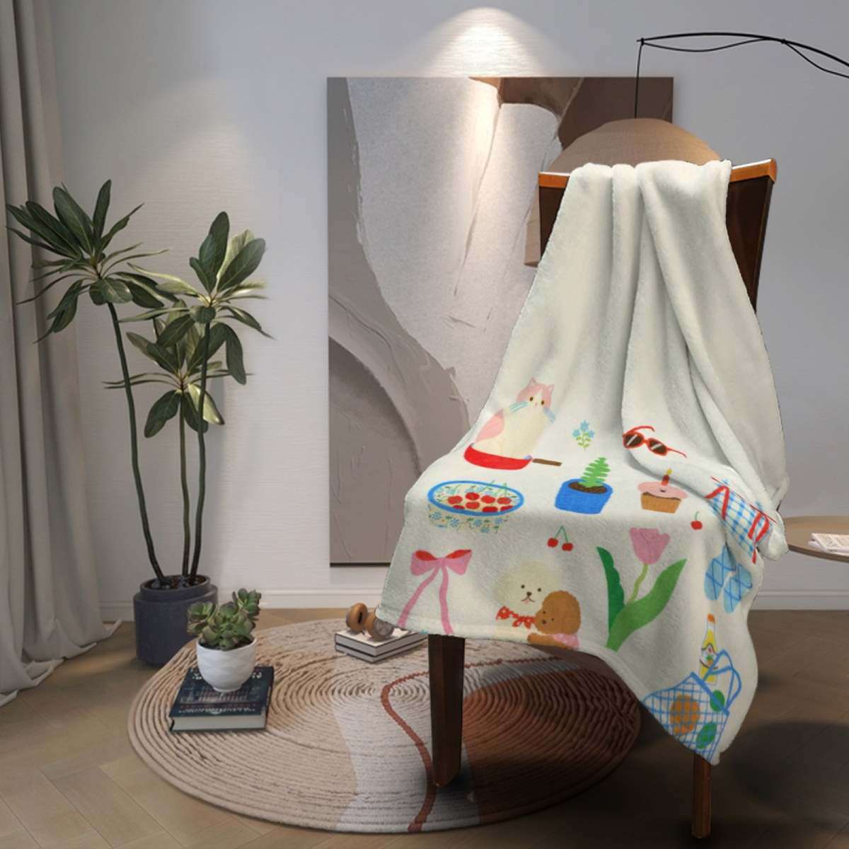 Pastel Multicolor Whimsical Decor Plush Flannel Throw ¨C Oceanic Wonder Edition