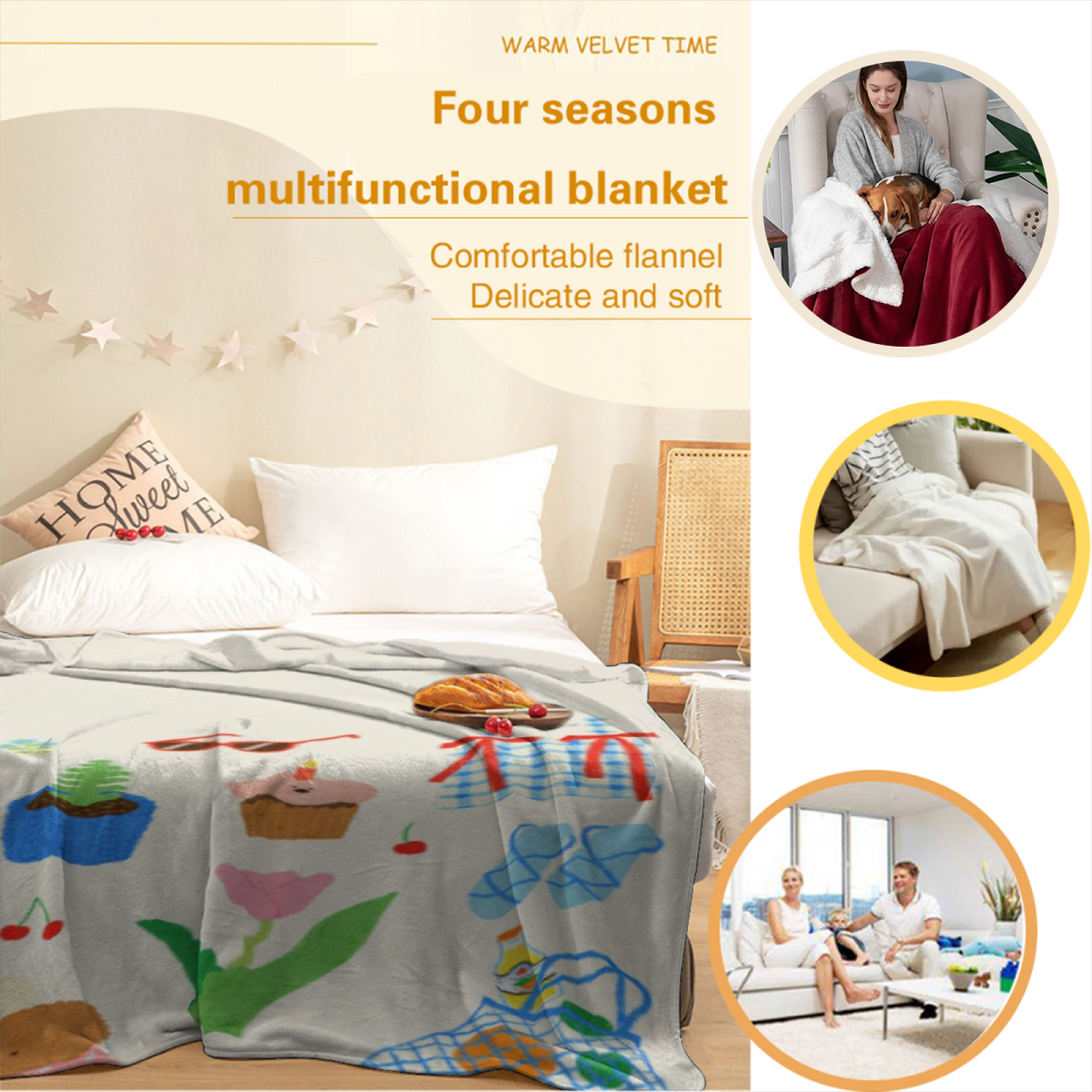 Pastel Multicolor Whimsical Decor Plush Flannel Throw ¨C Oceanic Wonder Edition