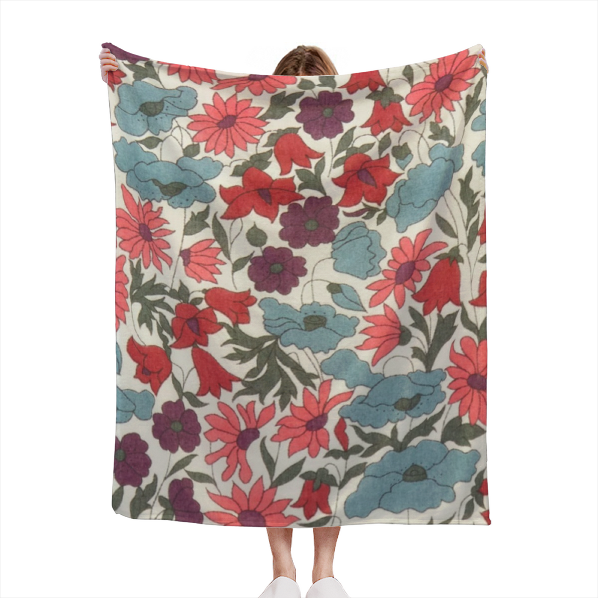 Vintage Wildflower Botanical Flannel Throw Blanket
