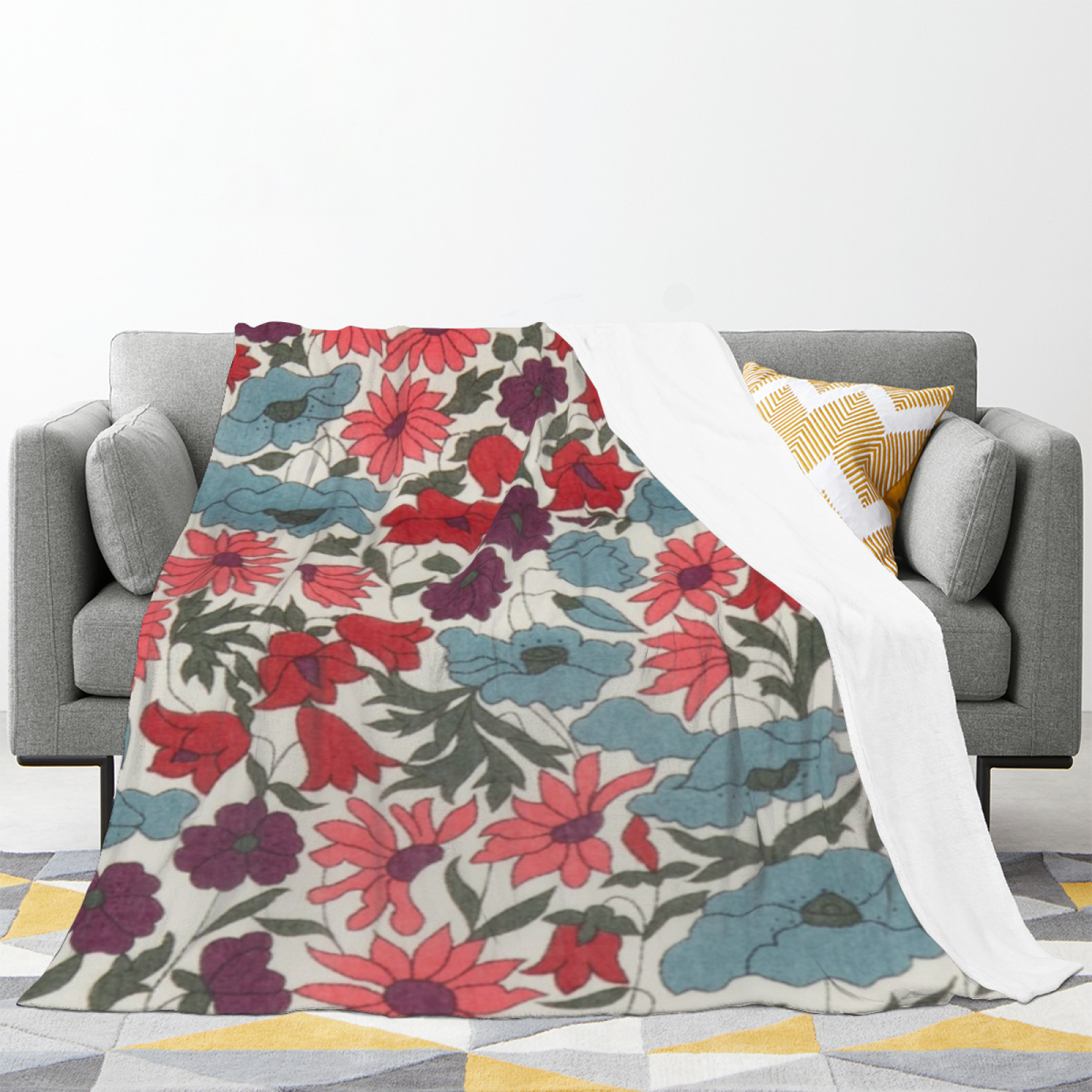 Vintage Wildflower Botanical Flannel Throw Blanket