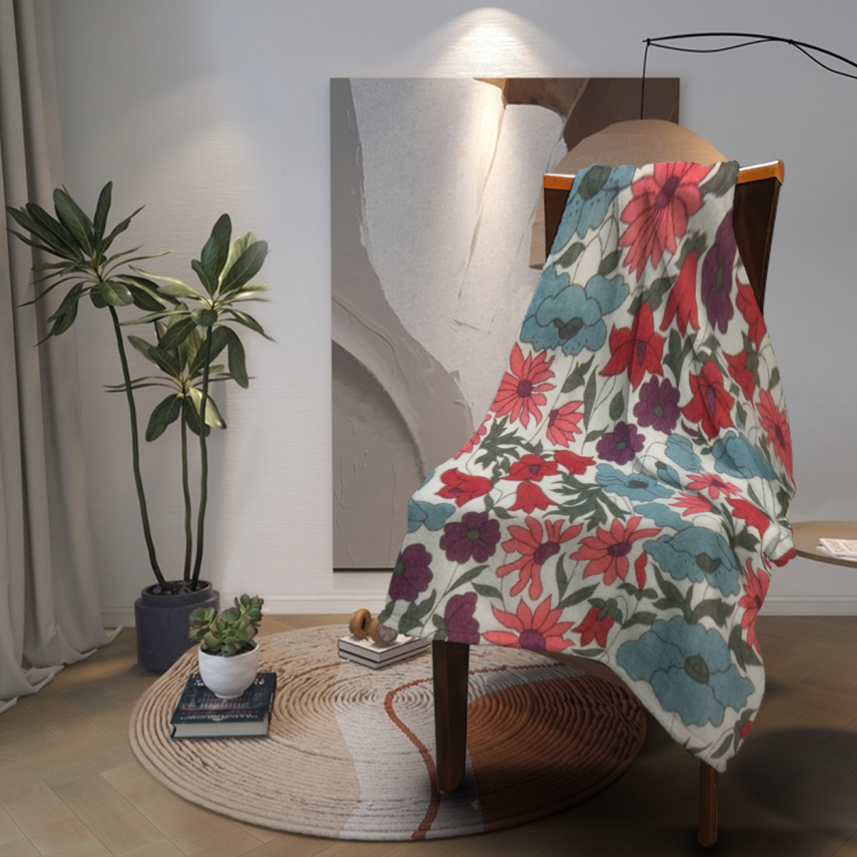 Vintage Wildflower Botanical Flannel Throw Blanket