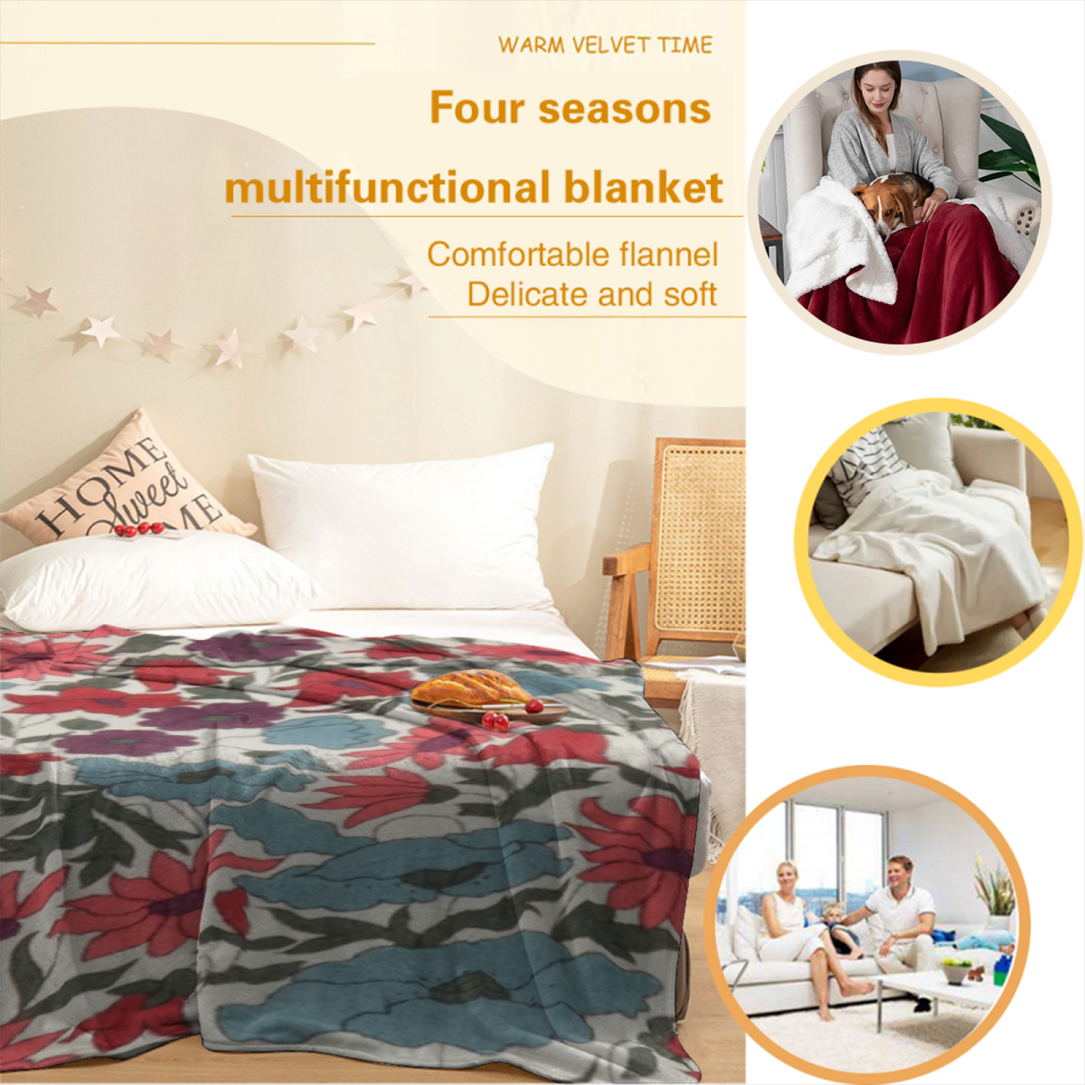 Vintage Wildflower Botanical Flannel Throw Blanket
