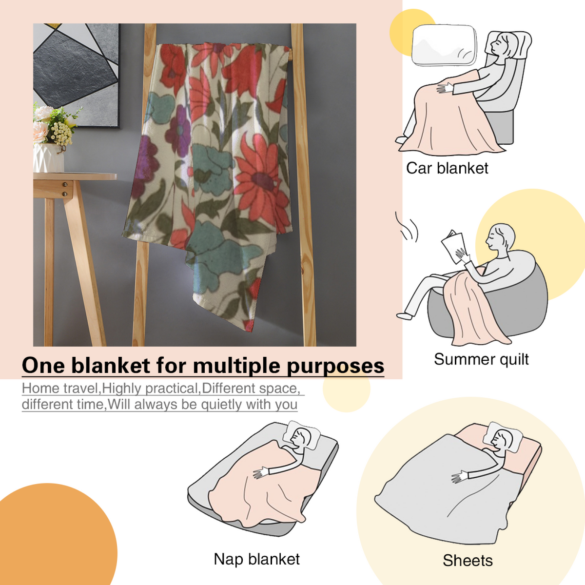 Vintage Wildflower Botanical Flannel Throw Blanket