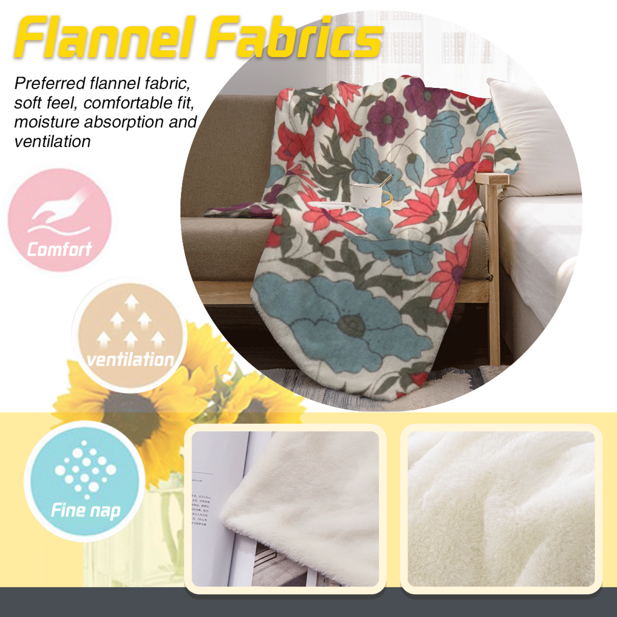 Vintage Wildflower Botanical Flannel Throw Blanket