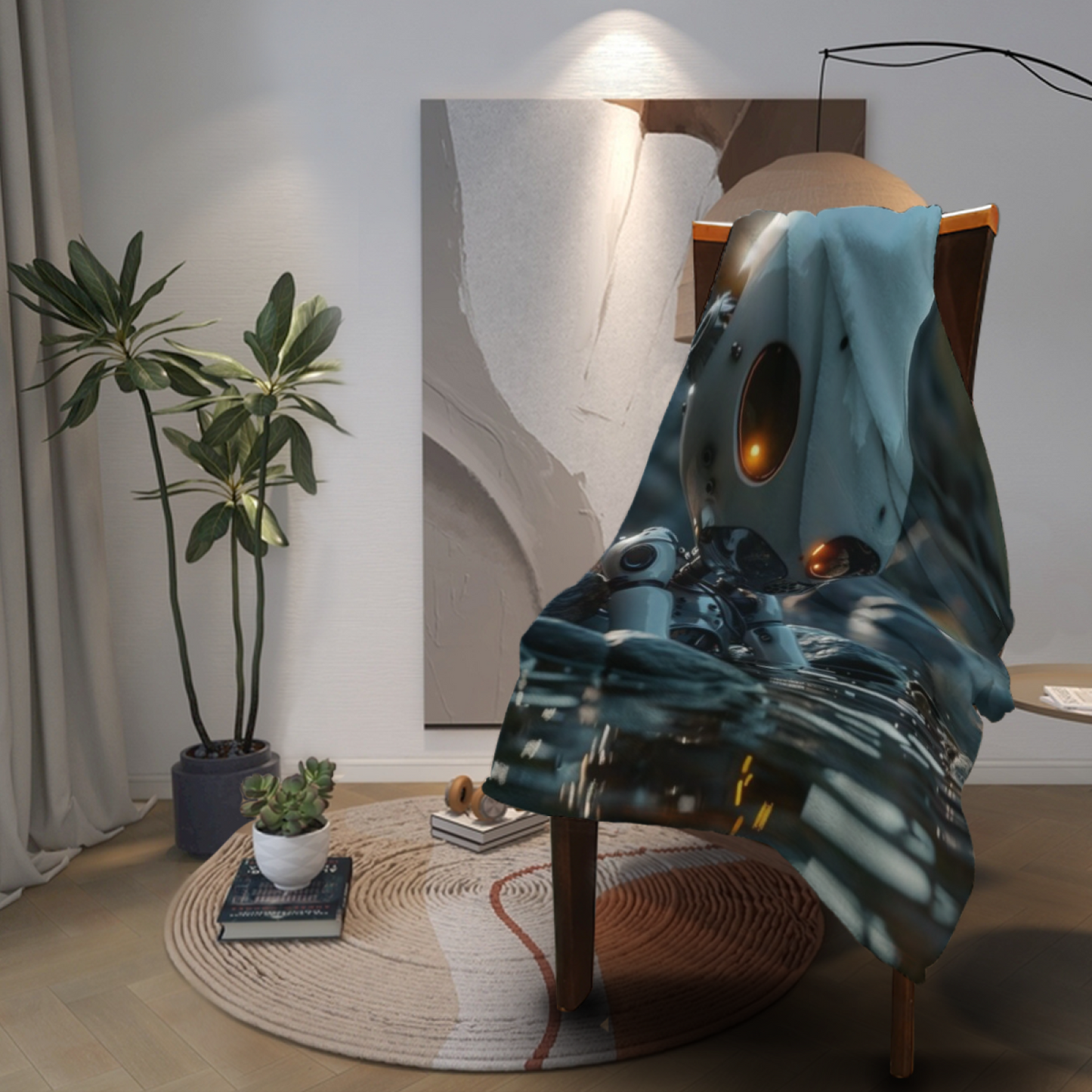 Futuristic Robot Flannel Throw Blanket ¨C Cinematic Sci-Fi Water Adventure
