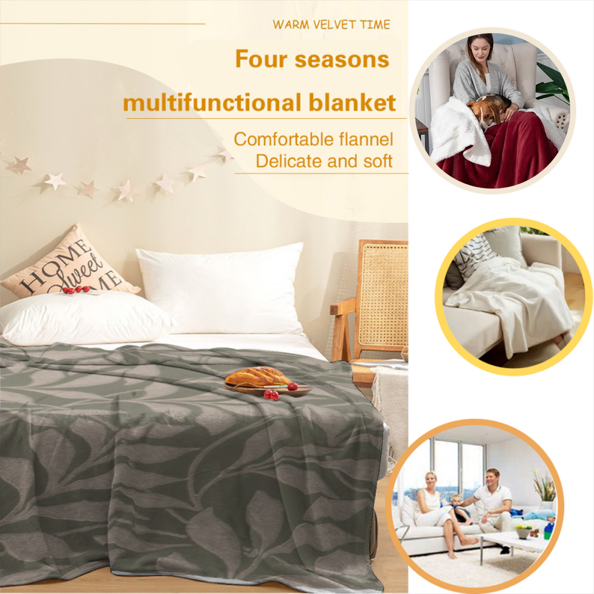 Soft Neutral Oceanic Orchard Soft Flannel Blanket ¨C Contemporary Pattern