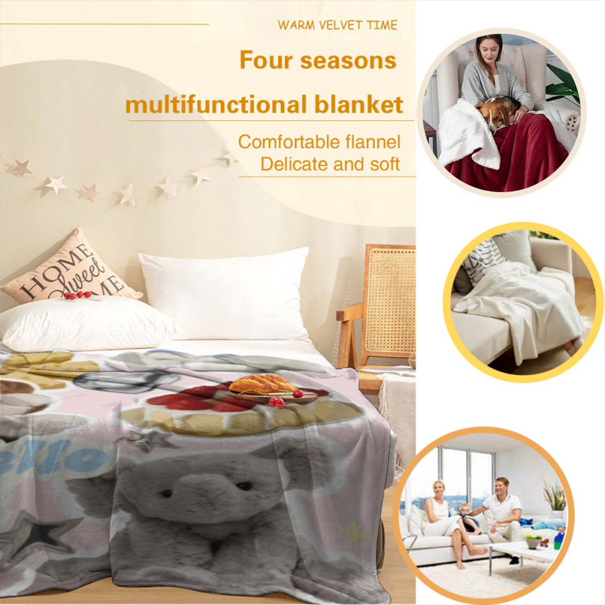 Creamy Ivory Whimsical Decor All-Season Flannel Blanket ¨C Moonbeam Carnival Edition