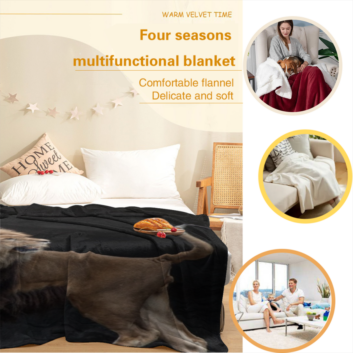Moonlit Whimsy Soft Neutral Art Plush Flannel Throw