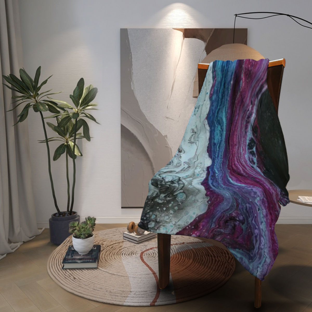 Earthy Neutral Cosmic Rhapsody Lightweight Flannel Throw ¨C Contemporary Pattern