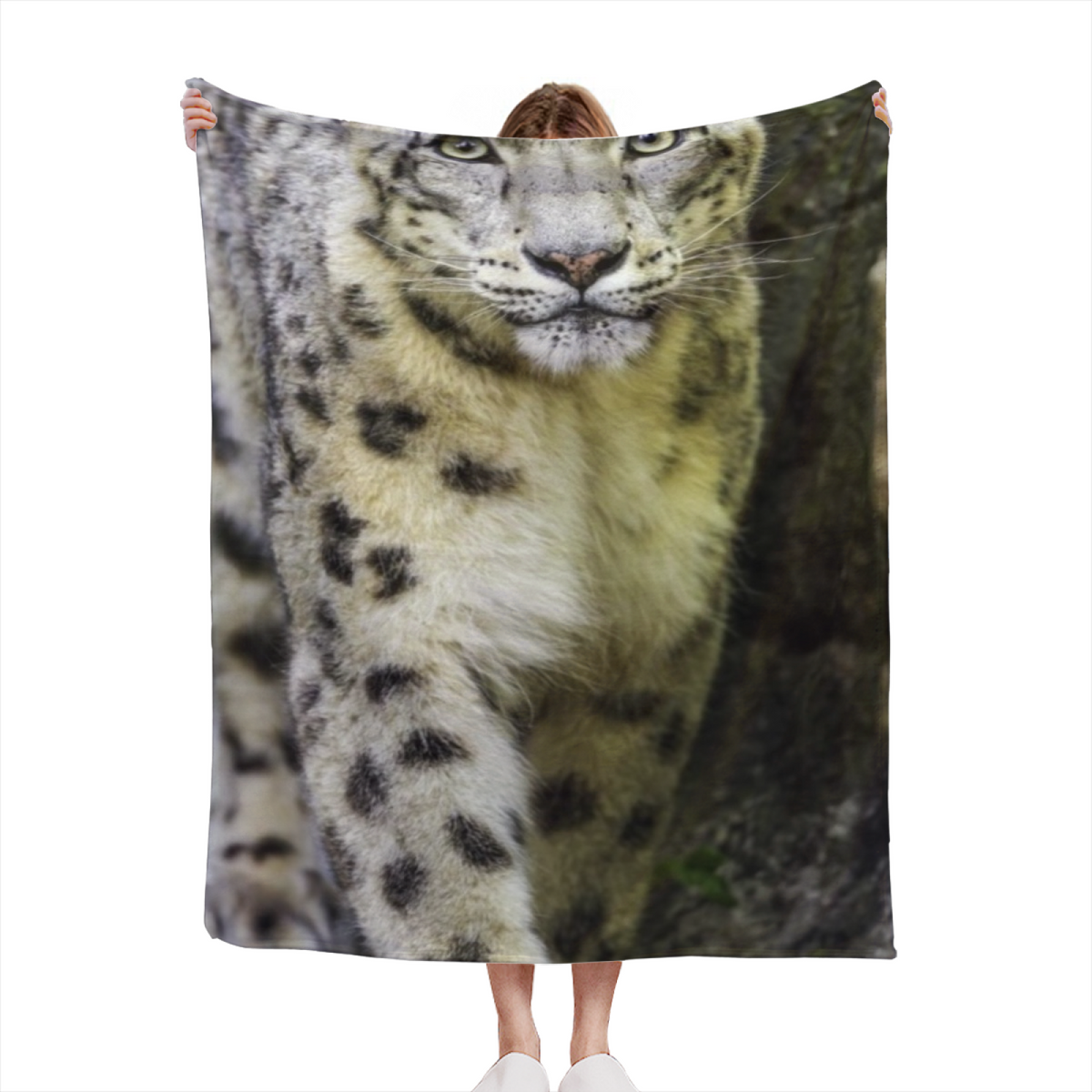 Snow Leopard Wildlife Portrait Decorative Flannel Blanket