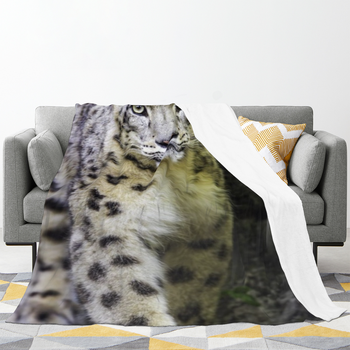 Snow Leopard Wildlife Portrait Decorative Flannel Blanket
