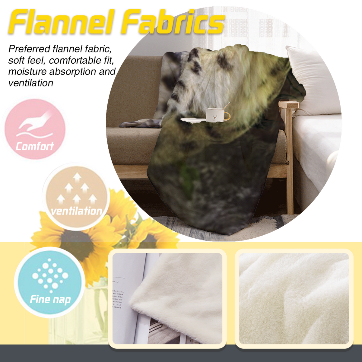 Snow Leopard Wildlife Portrait Decorative Flannel Blanket