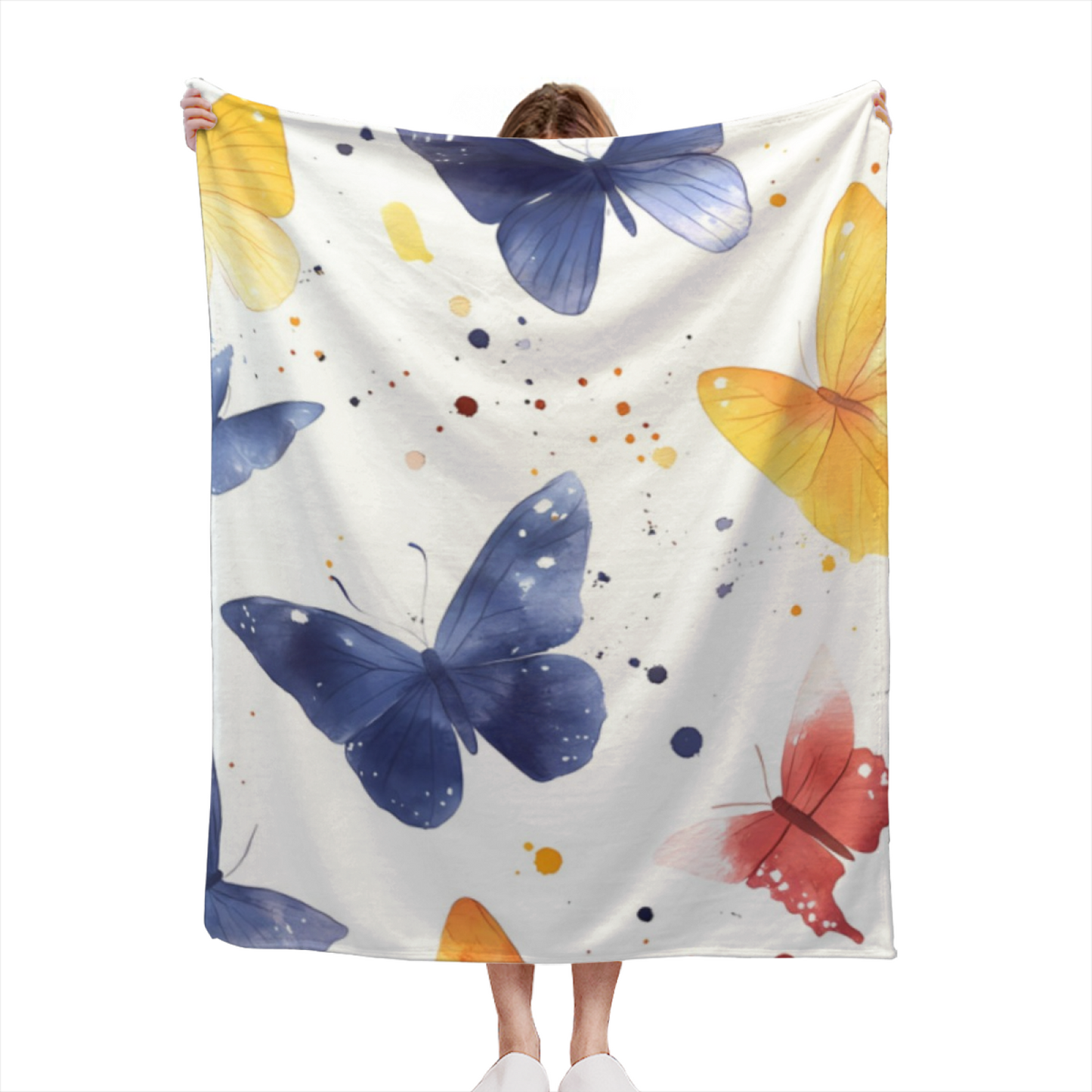 Watercolor Butterfly Flannel Throw Blanket ¨C Blue and Yellow Butterfly Print
