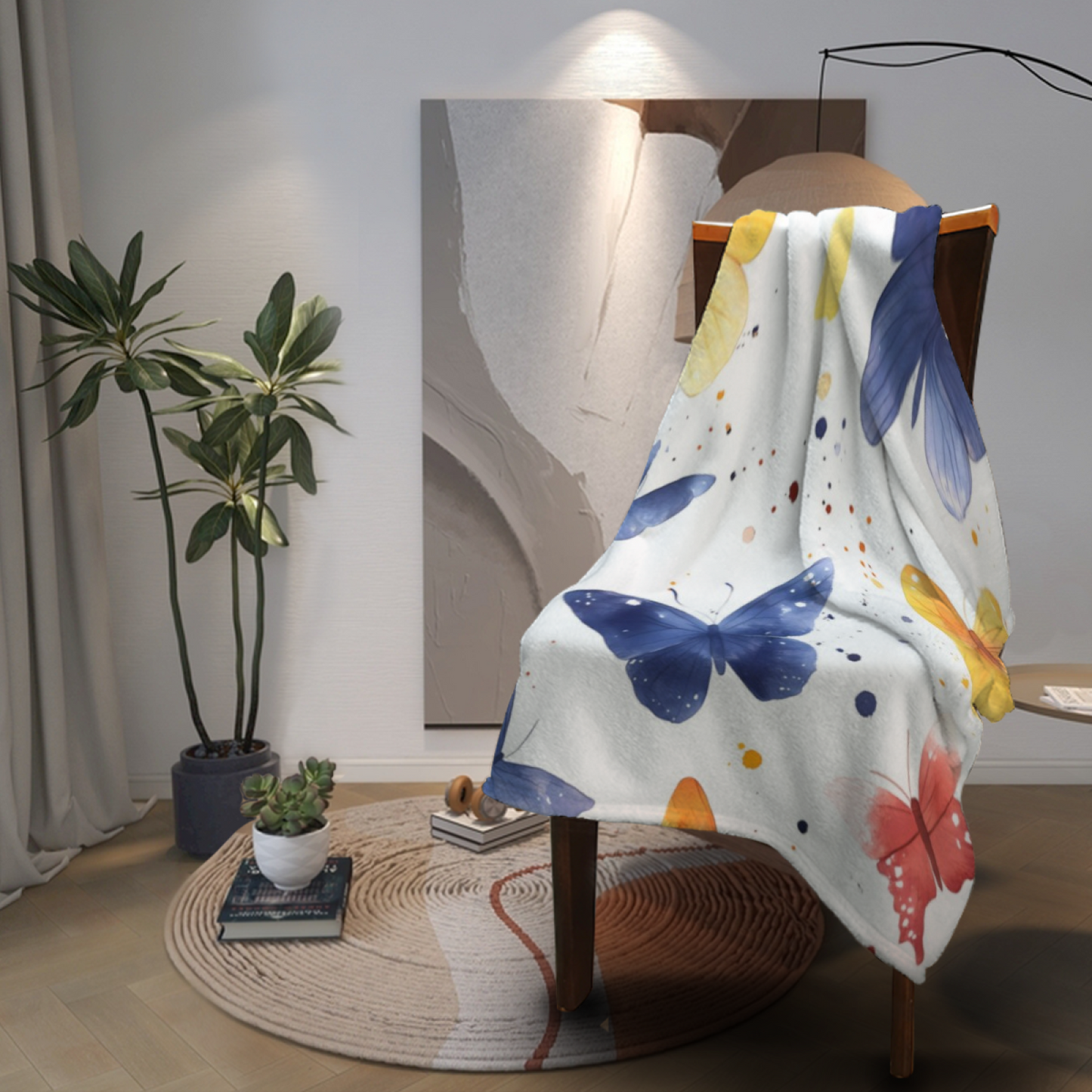 Watercolor Butterfly Flannel Throw Blanket ¨C Blue and Yellow Butterfly Print
