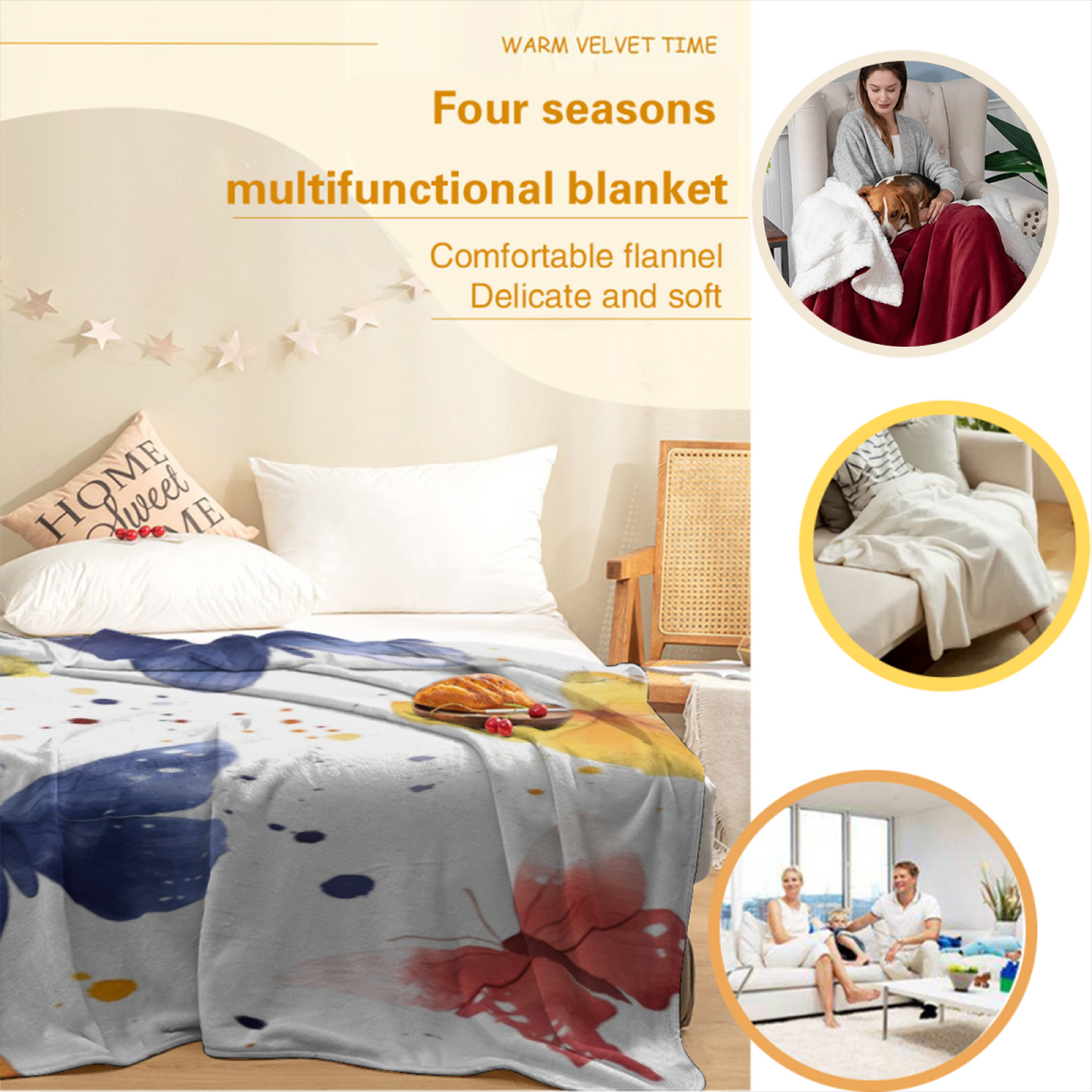 Watercolor Butterfly Flannel Throw Blanket ¨C Blue and Yellow Butterfly Print