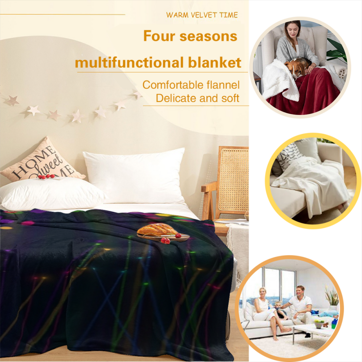 Expressive Soft Neutral Meadow Drift All-Season Flannel Blanket