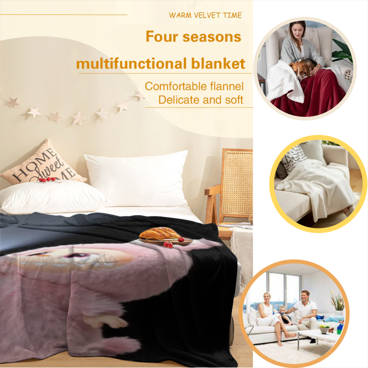 Pastel Multicolor Whimsical Decor Plush Flannel Throw ¨C Festival Harbor Edition