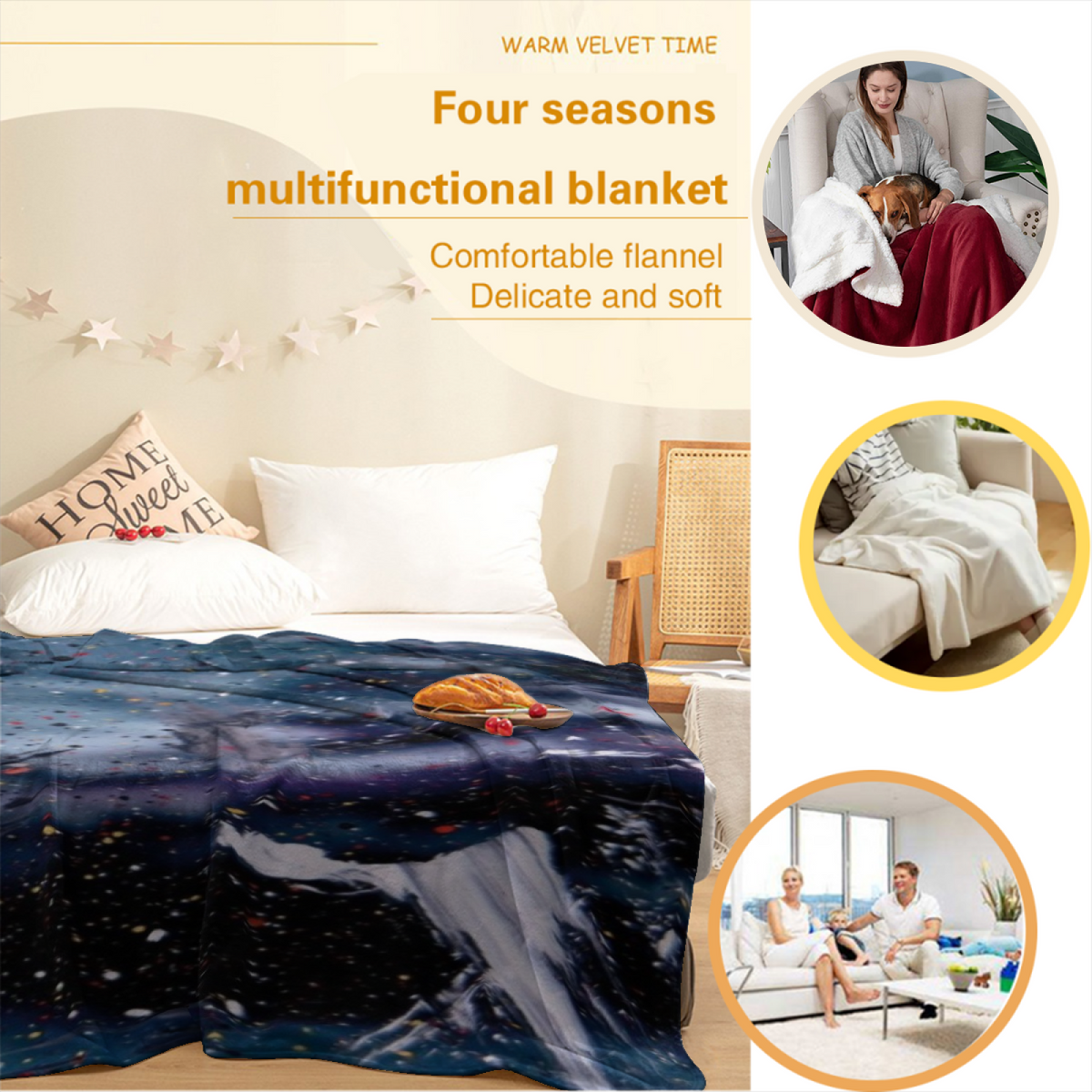 Meadow Reverie Soft Neutral Expressive Cozy Flannel Bed Blanket