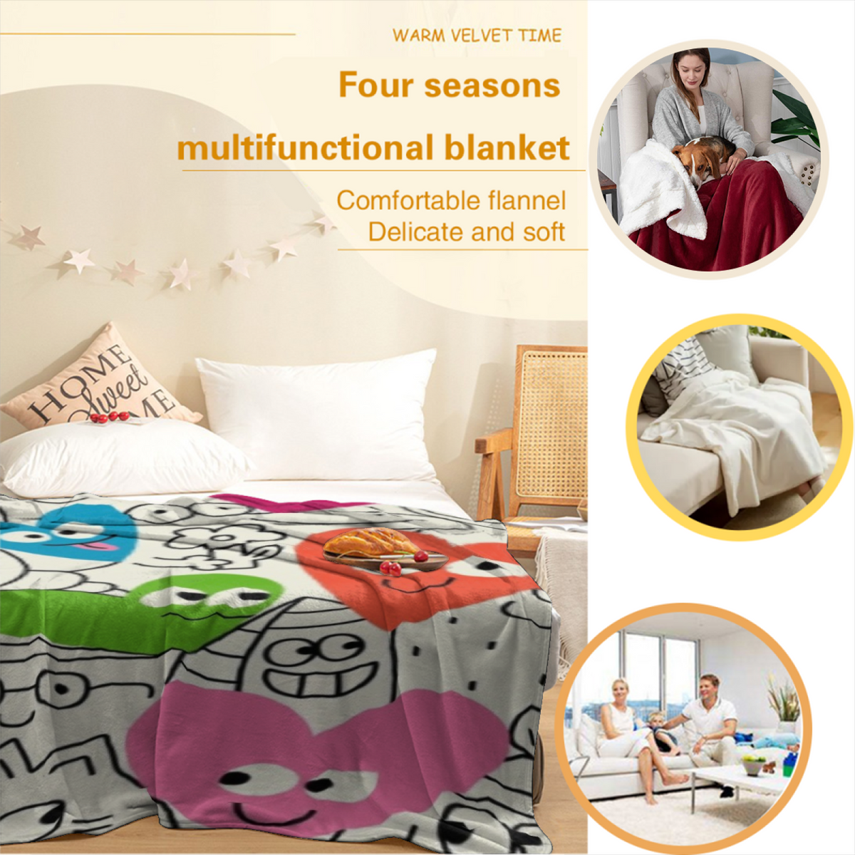 Soft Neutral Whimsical Decor Plush Flannel Throw ¨C Breezy Atlas Edition
