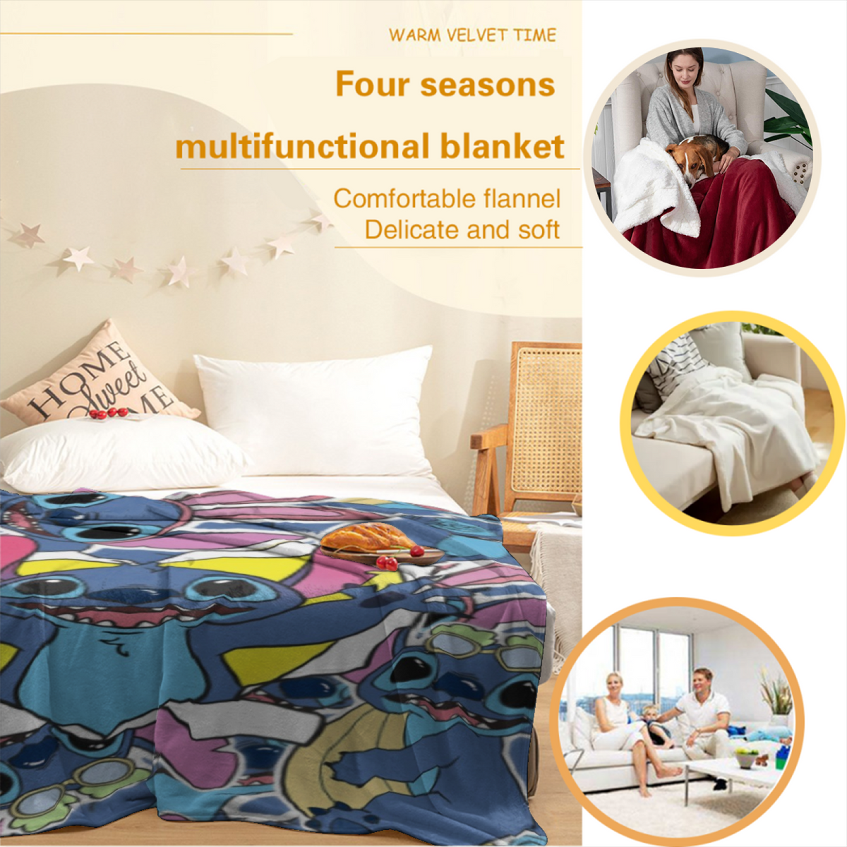 Colorful Space Creature Collage All-Season Flannel Blanket