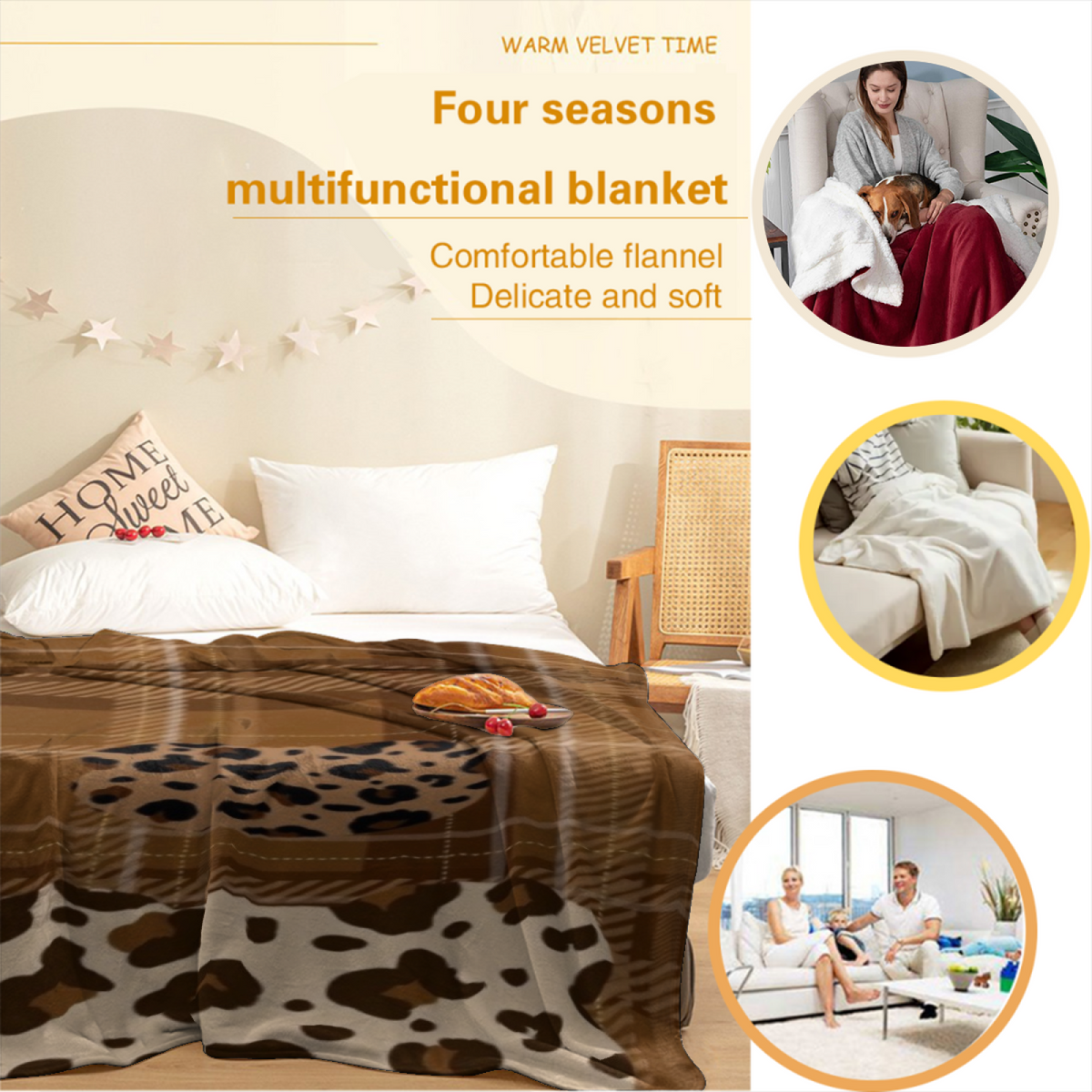 Golden Kaleidoscope Earthy Multicolor Art Cozy Flannel Bed Blanket