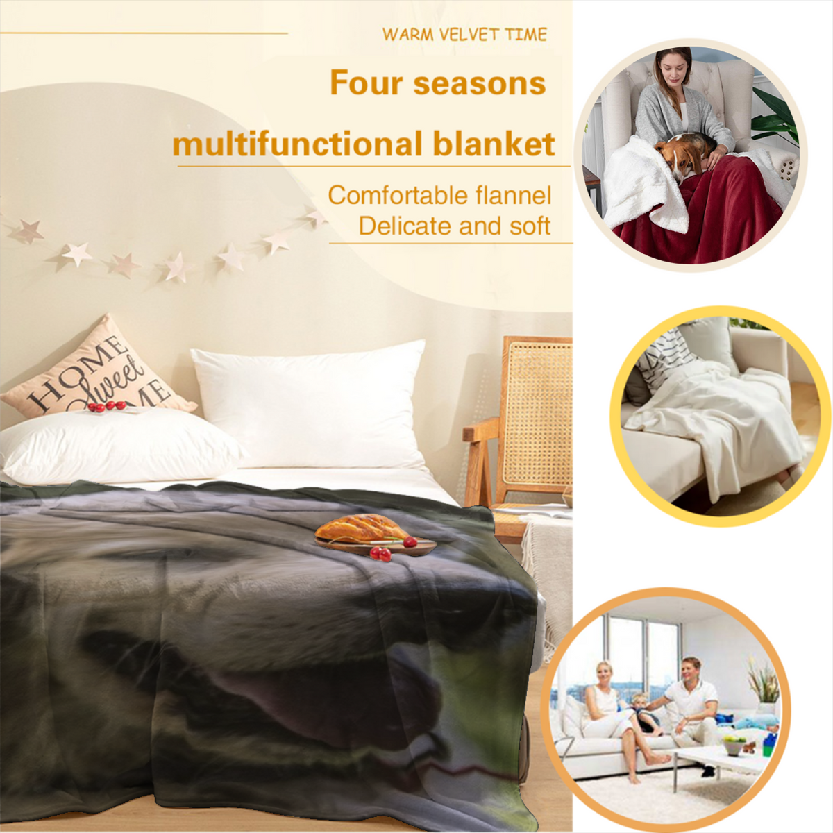 Statement Soft Neutral Golden Sketch All-Season Flannel Blanket
